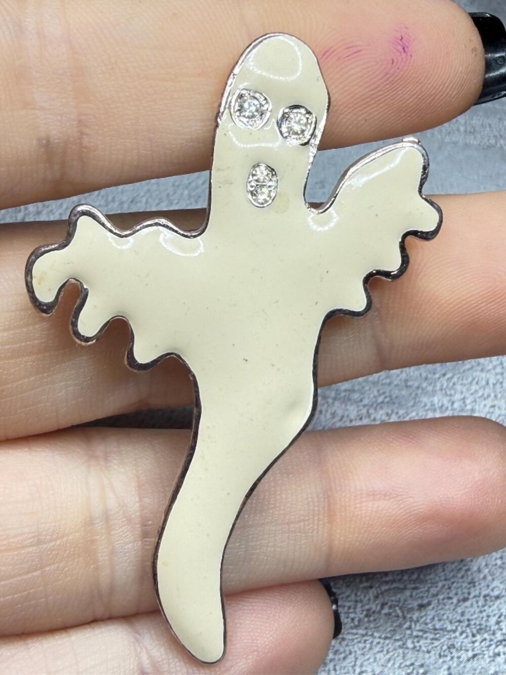 Ghost Brooch Glitter Enamel Rhinestone Eyes